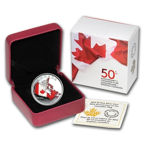 2015 $3 Silver Proof Coin - 50th Anniversary Canadian Flag - Click Image to Close